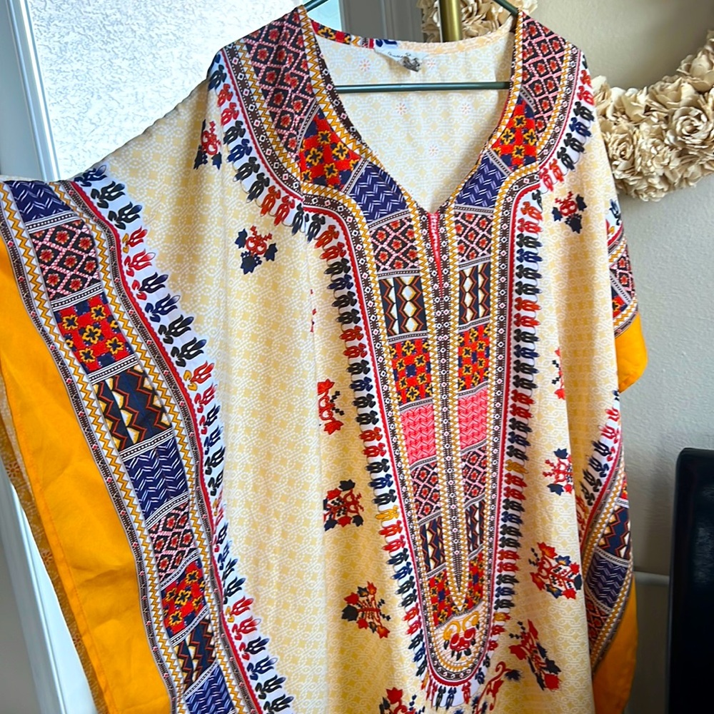 Gypsie Blu Kaftan Mumu Beach Maxi Long Coverup Orange Red Blue One Size Fits All